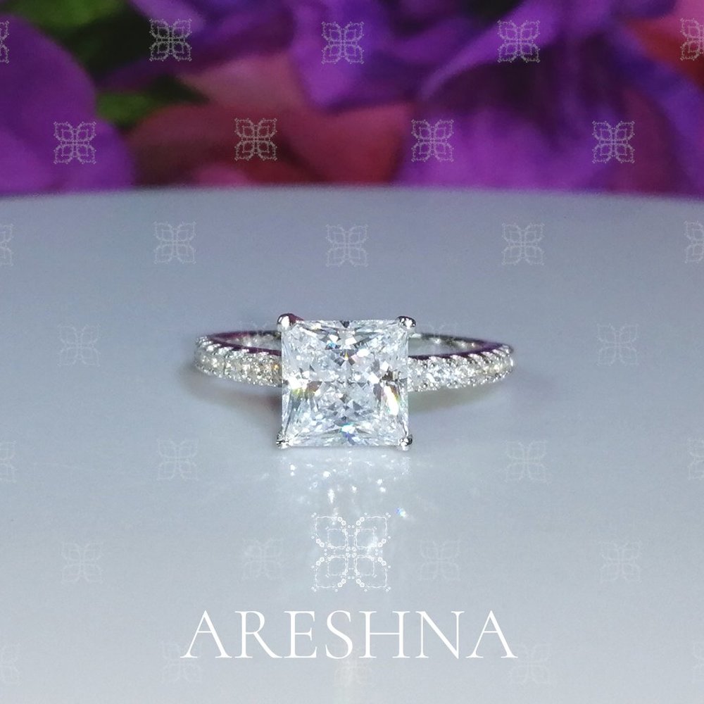 1.5ct Lab Diamond Princess Cut Engagement Ring - Picture 4 of 14